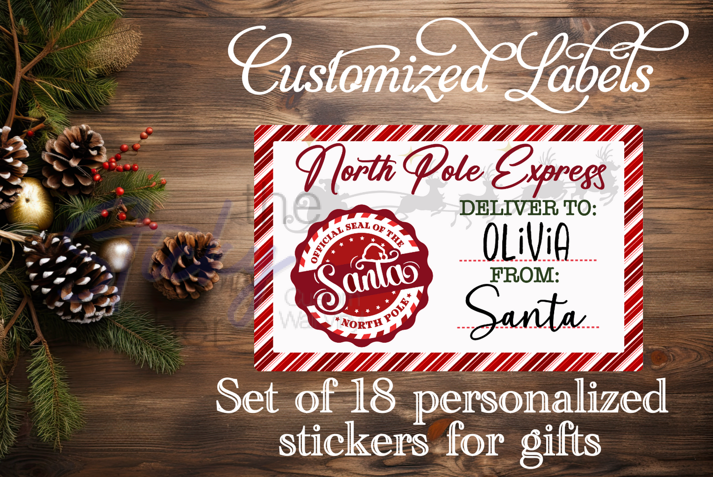 Custom Christmas Gift Label - North Pole Express - Special Delivery -From Santa Christmas Gift Label - Sheet of 18 - North Pole Express - Personalized Stickers