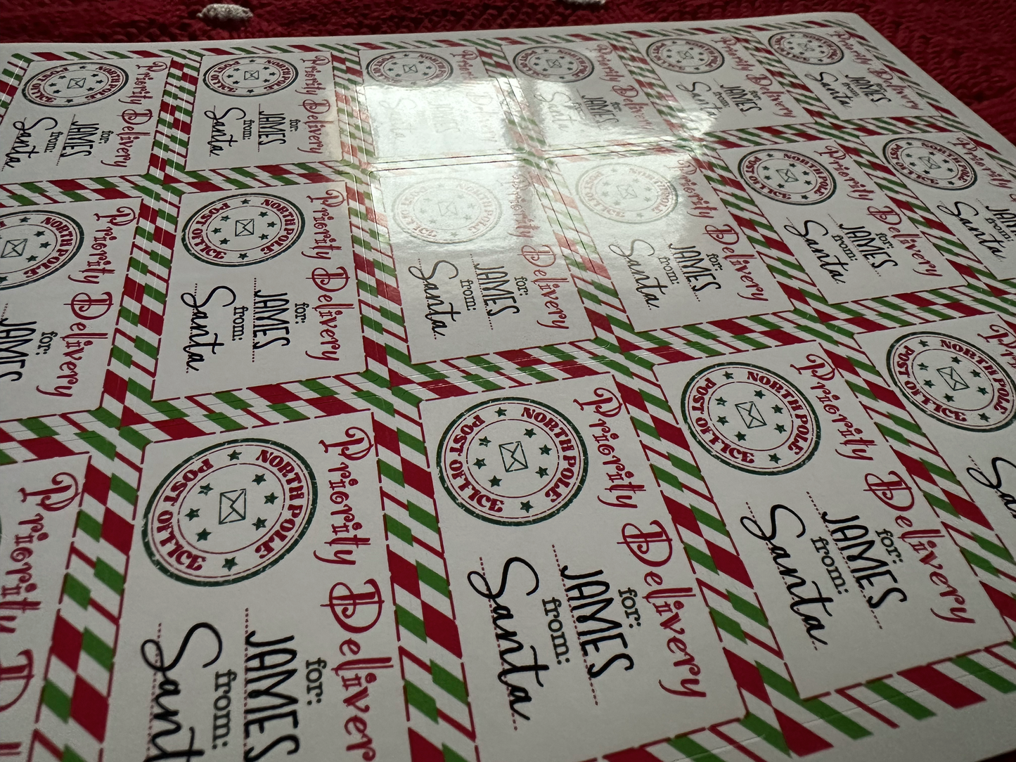 Custom Christmas Gift Label - Priority Delivery -From Santa Christmas Gift Label - Sheet of 18 - North Pole Express - Personalized Stickers