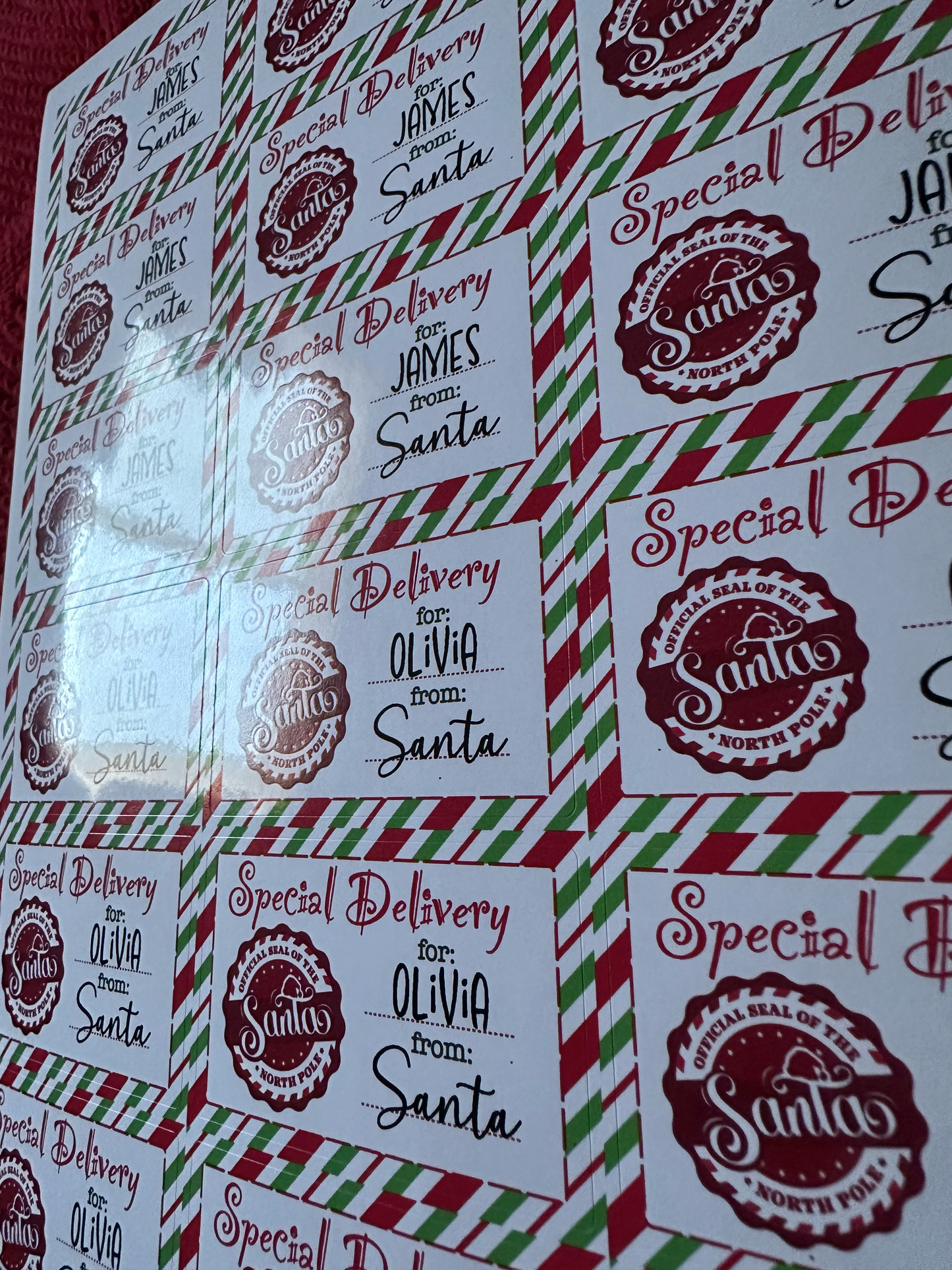 Custom Christmas Gift Label - Special Delivery  -From Santa Christmas Gift Label - Sheet of 18 - North Pole Express - Personalized Stickers