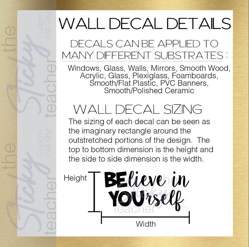 Wall decal application details and surfaces