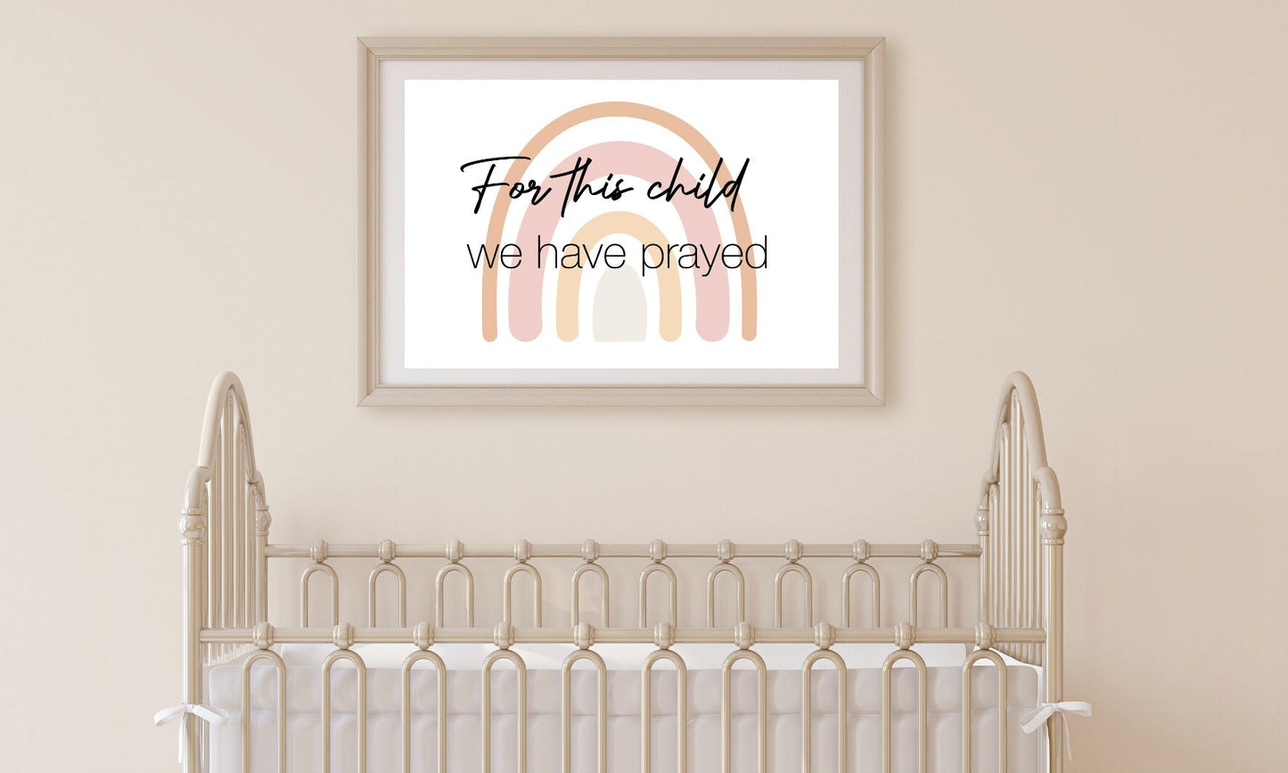 For this child we have prayed Nursery Digital Download PDF JPEG, Digital Art Printable, Printable, Christian Art, Nursery Printable