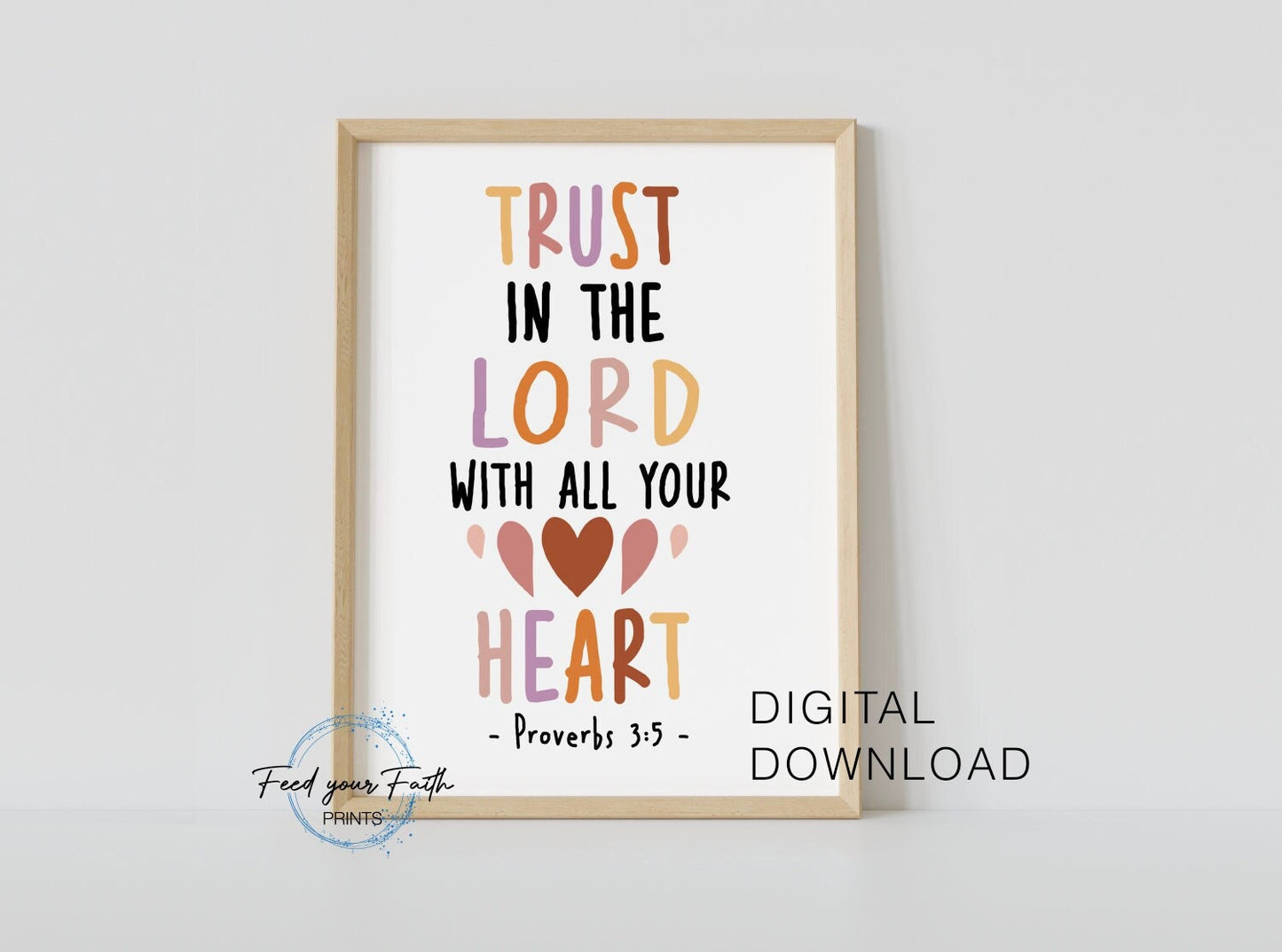 Trust in the Lord with all your heart Nursery Kids room Digital Download PDF JPEG, Digital Art Printable, Printable, Nursery Printable