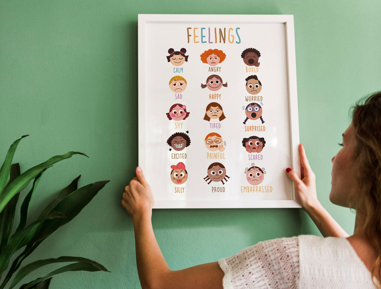 Feelings Chart Rainbow White Background, Montessori Homeschool Decor, Emotions Print, PRINTABLE Wall Art Rainbow Classroom Decor, DOWNLOAD