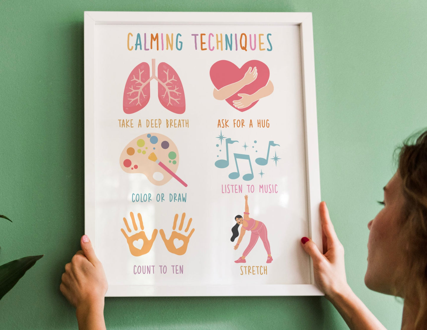 Calming techniques Print Poster calming corner strategies Chart, Montessori Homeschool Decor, Boho classroom posters, neutral playroom decor