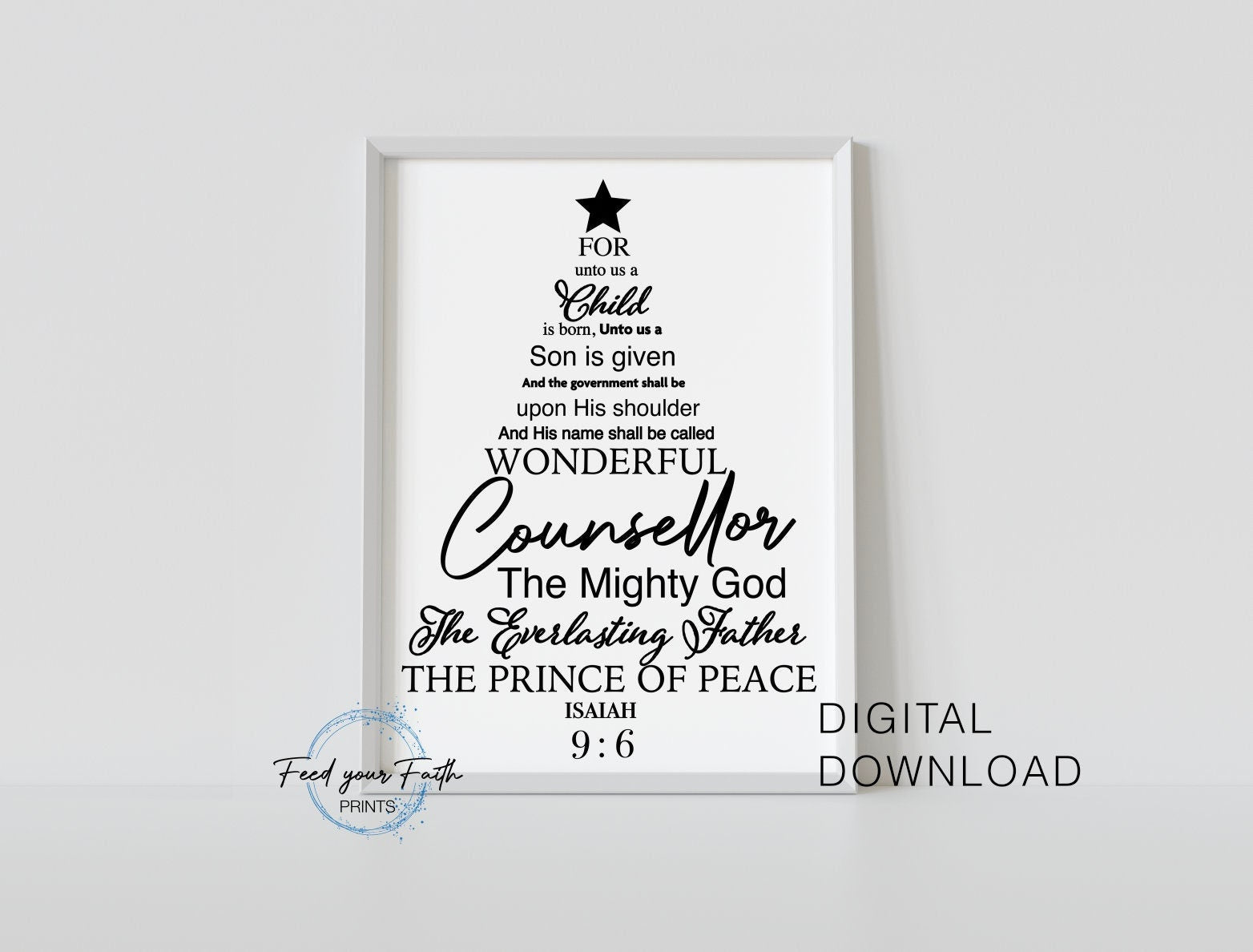for unto us a child is born isaiah 9:6 print, holiday wall art