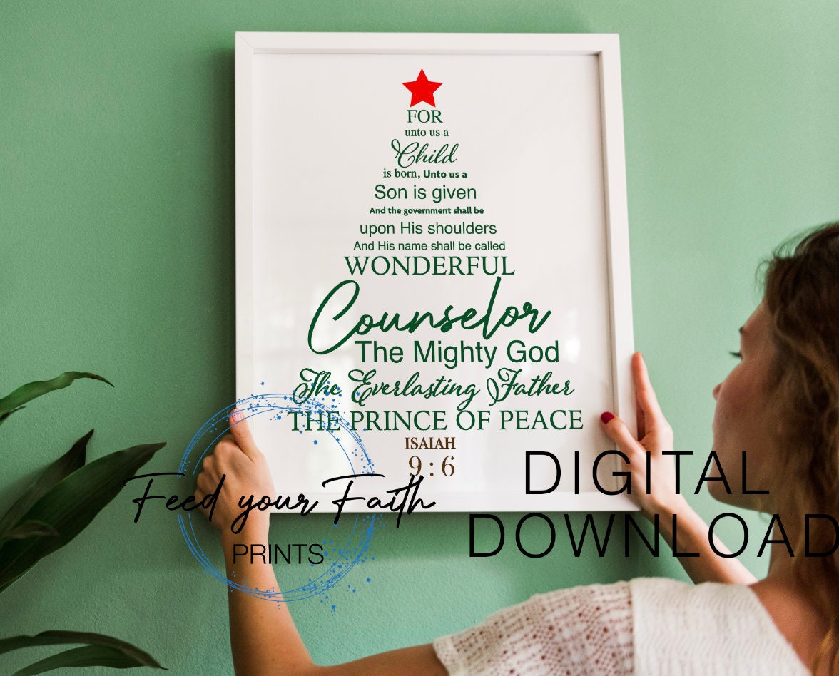 For unto us a child is born Color Version Isaiah 9:6 print, Holiday Wall Art, Christmas Printable, Christmas Sign Bible *DIGITAL DOWNLOAD*
