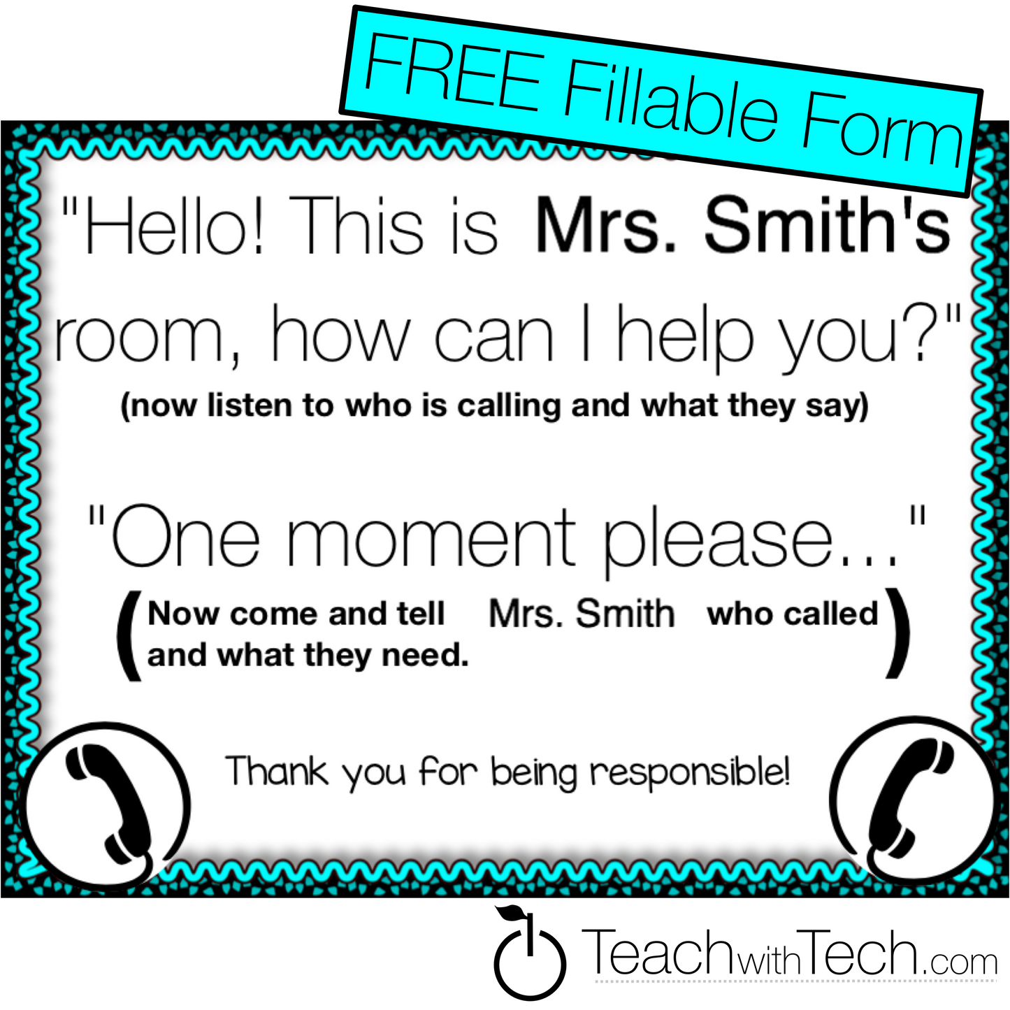 Classroom Phone Call Student Prompt Fillable PDF
