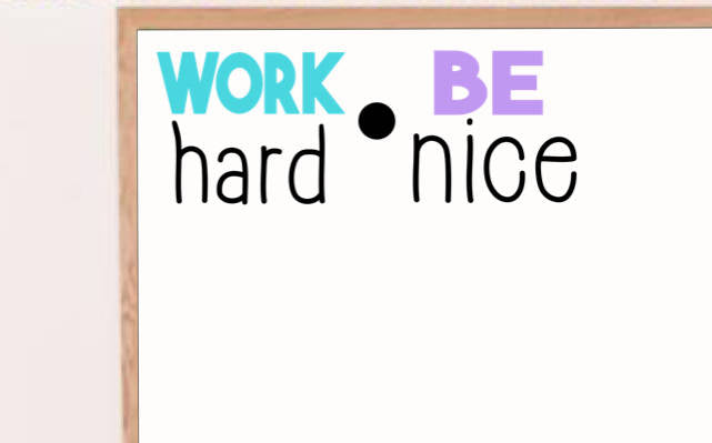 Work Hard Be Nice Wall Decal School Elementary Wall or Door Vinyl Decal