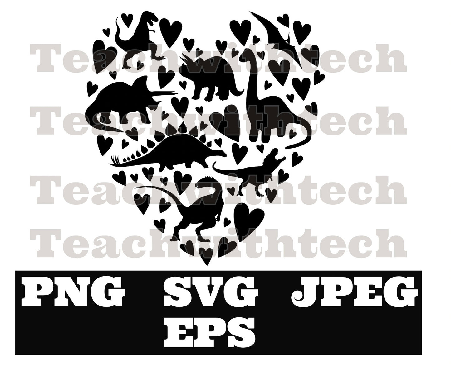Dinosaur Heart Valentine's Day PNG Black White, Dinosaur Love Png, Valentines Png, SVG, EPS, Download, Sublimation Design vday png