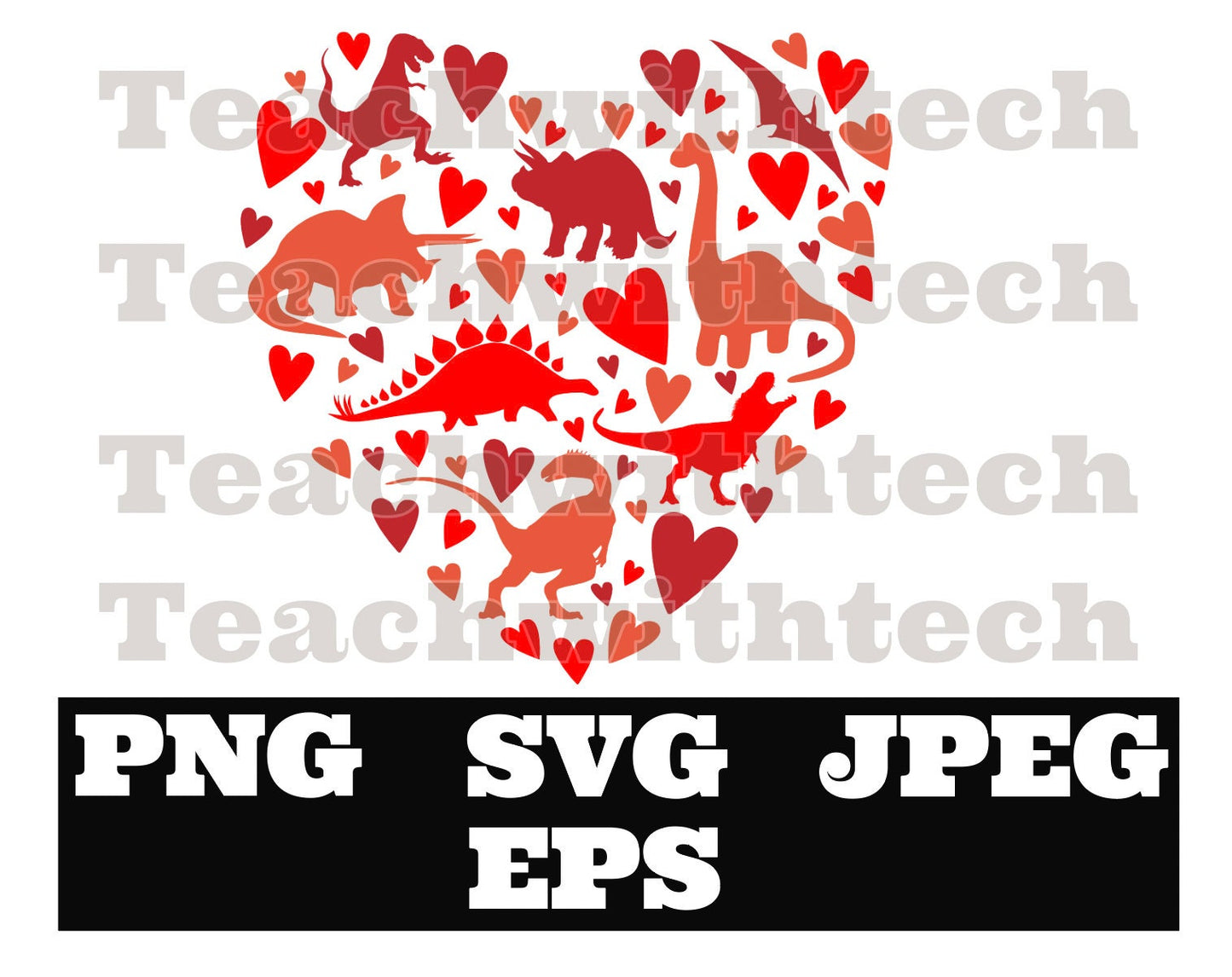 Dinosaur Heart Valentine's Day PNG Color, Dinosaur Love Png, Valentines Png, SVG, EPS, Download, Sublimation Design vday png