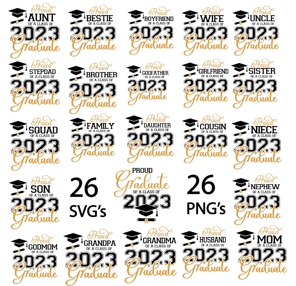Proud Graduate 2023 Bundle SVG PNG, Graduation Svg Bundle Proud Senior Svg Class of 2023 Svg Senior Family Svg, Graduate Svg 2023 Graduation