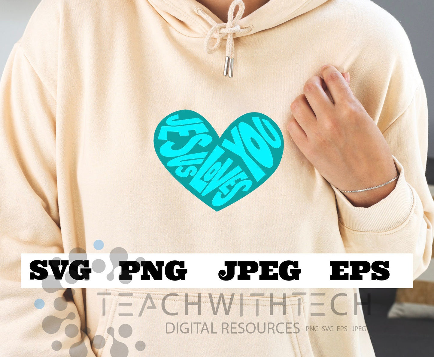 Jesus Loves You Heart SVG png eps jpeg - Jesus T shirt sticker mug design - Christian t shirt sweatshirt Jesus - Church Jesus Loves Download