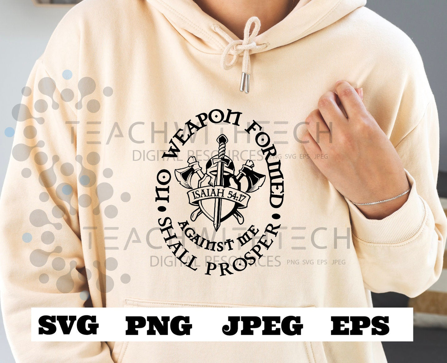 No weapon formed against me will prosper 2 Isaiah 54:17 - cut file SVG eps png, Jesus cut file, prayer svg, Pray svg, Christian Bible verse