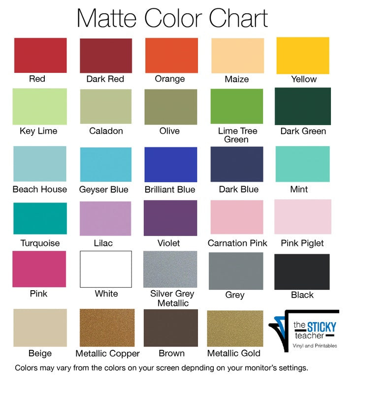 Matte vinyl color chart with 24 colors