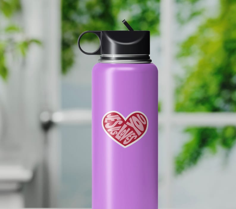 Jesus Loves You sticker on water bottle