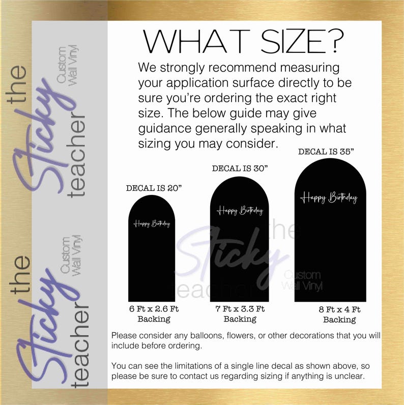 Decal sizing guide showing width options