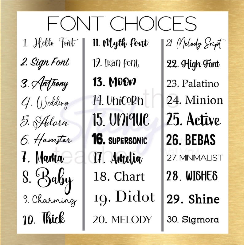 Font choices for custom decal text