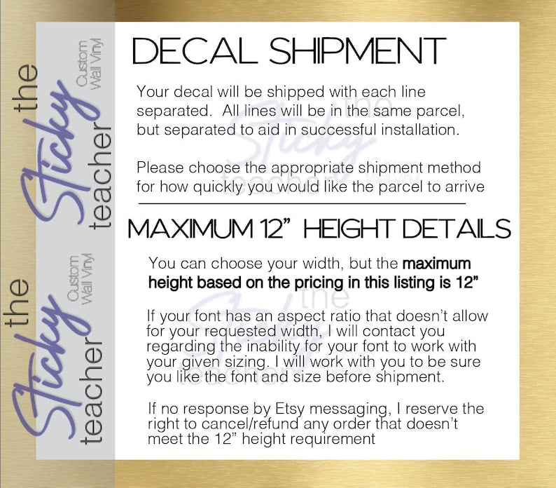 Decal shipment details
