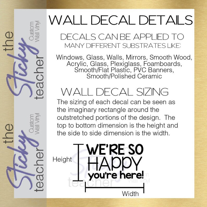 Wall decal details and sizing information sheet