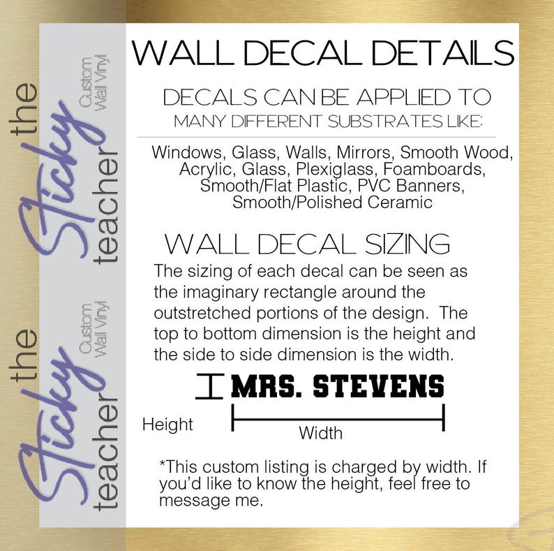Wall decal application surfaces and sizing info