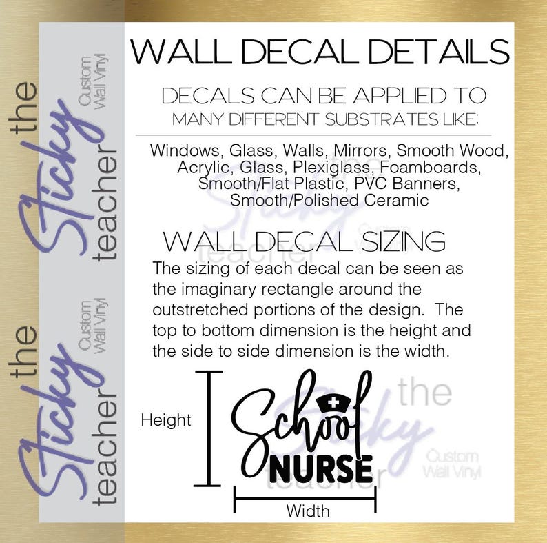 School Nurse decal sizing information