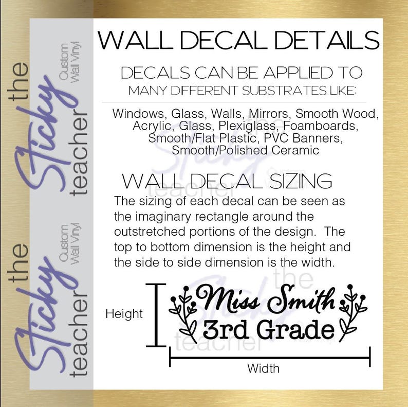 Wall decal details and sizing diagram