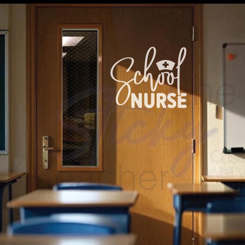 School Nurse decal white script on door
