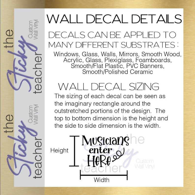 Musicians Enter Here decal sizing detail view