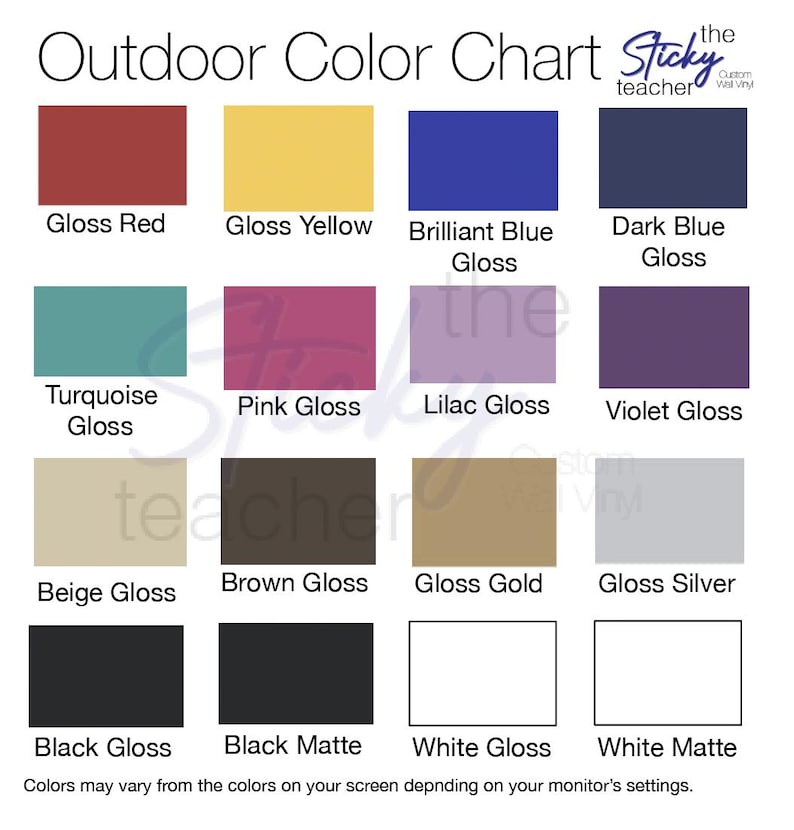 Outdoor vinyl color chart