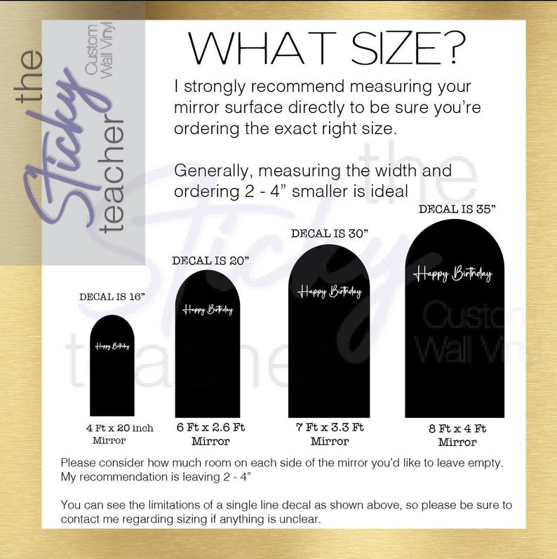 Mirror decal sizing guide