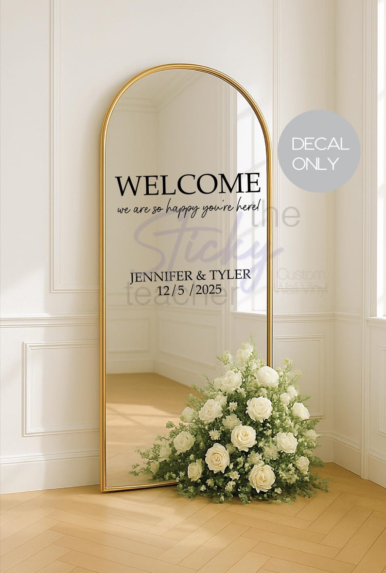 Wedding welcome mirror decal example