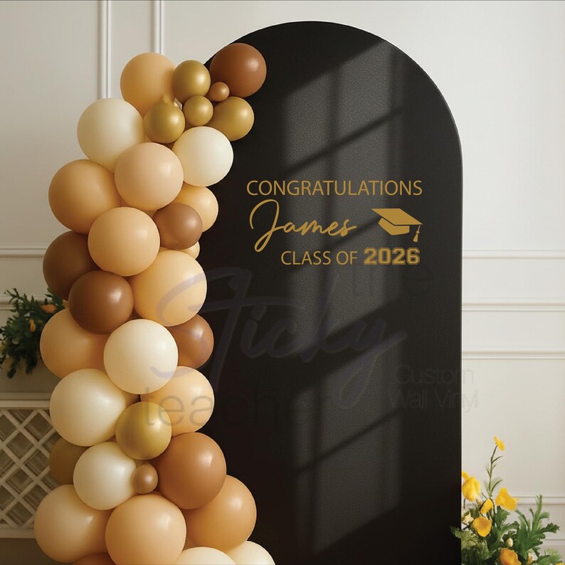 Graduation iron on decal black backdrop gold text