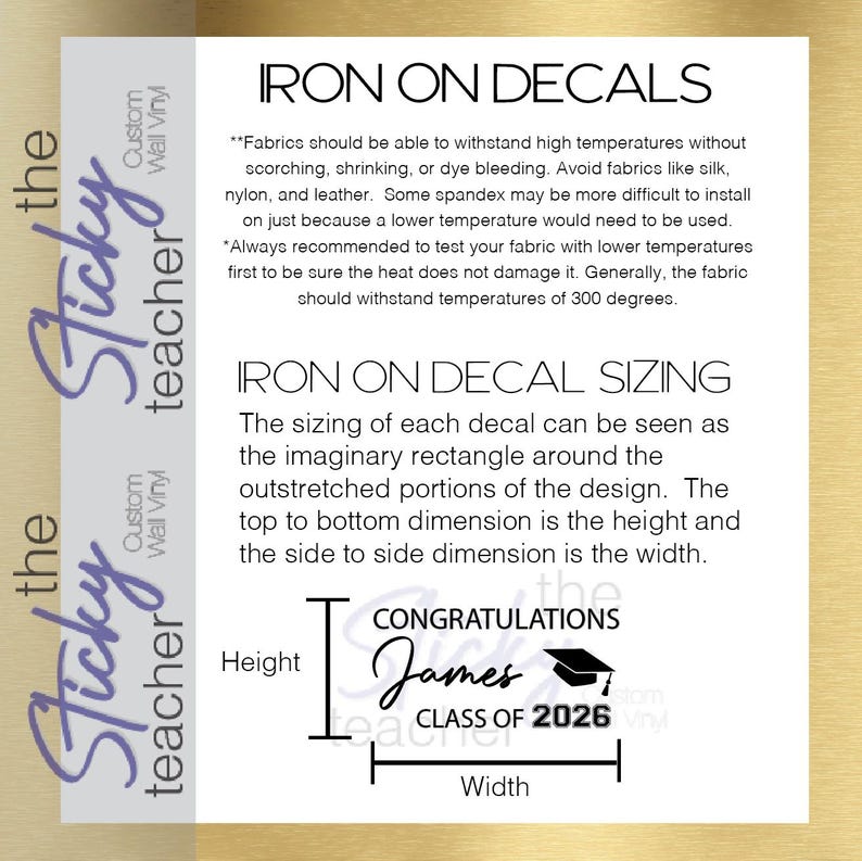 Iron on decal sizing and fabric care instructions