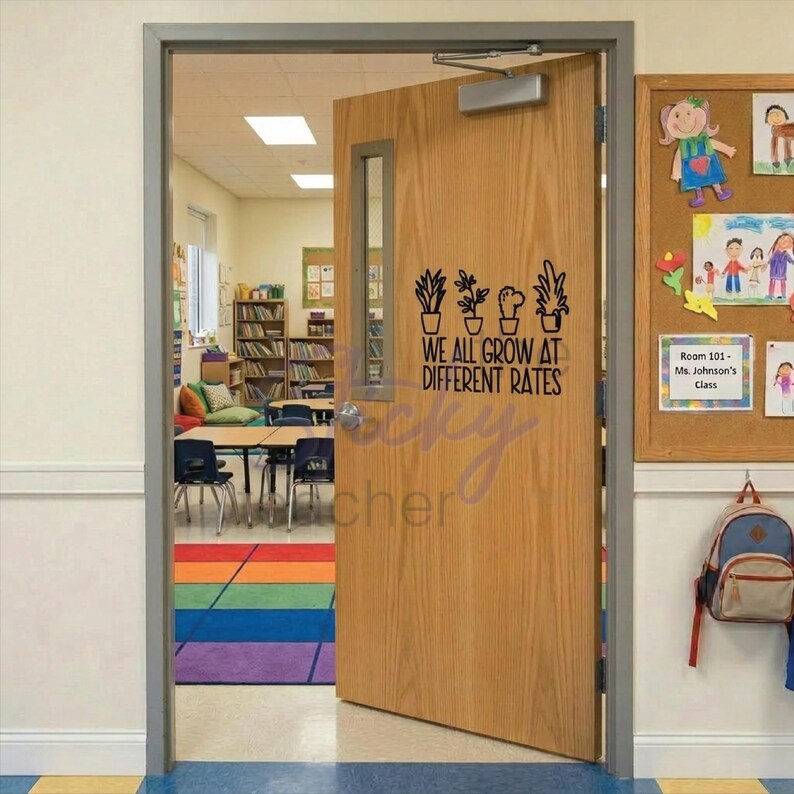 We All Grow at Different Rates classroom door vinyl decal main view