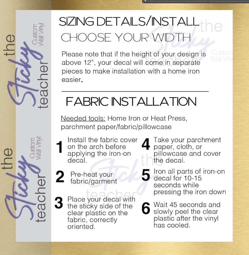 Iron on decal fabric installation instructions