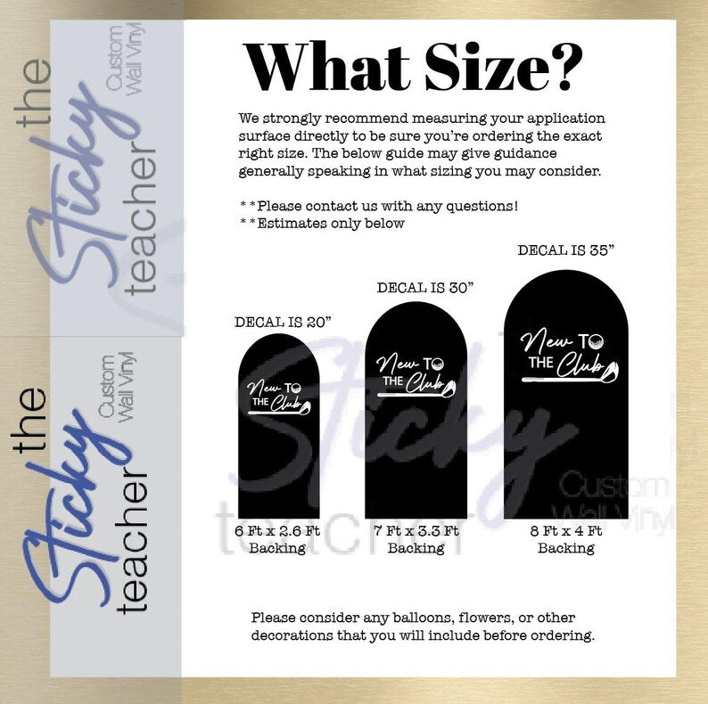 Decal size guide with backing measurements