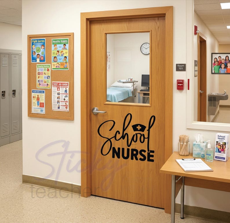 School Nurse wall door vinyl decal main view
