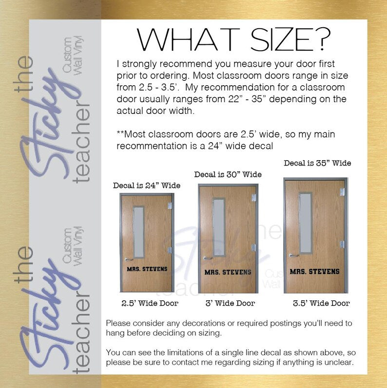 Size guide showing 2.5 3 and 3.5 foot door width examples
