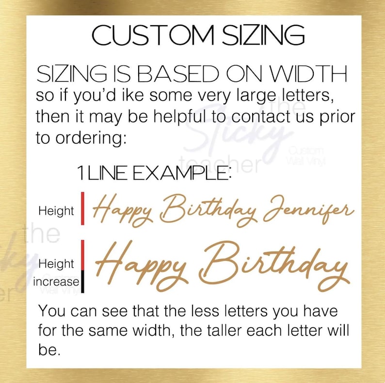 Custom sizing explanation for lettering