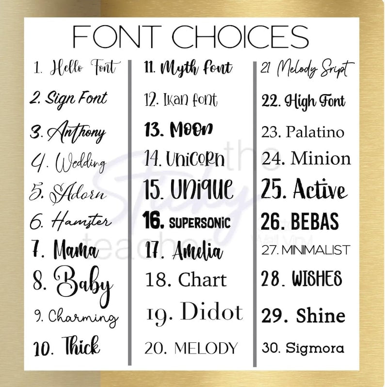 Font choices for custom decal text
