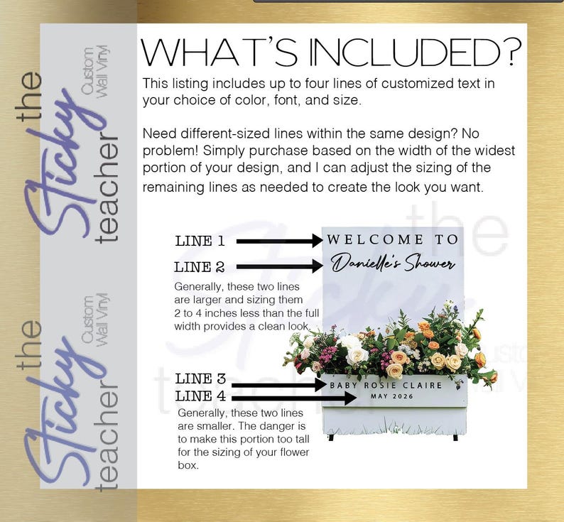 Baby shower flower box decal example