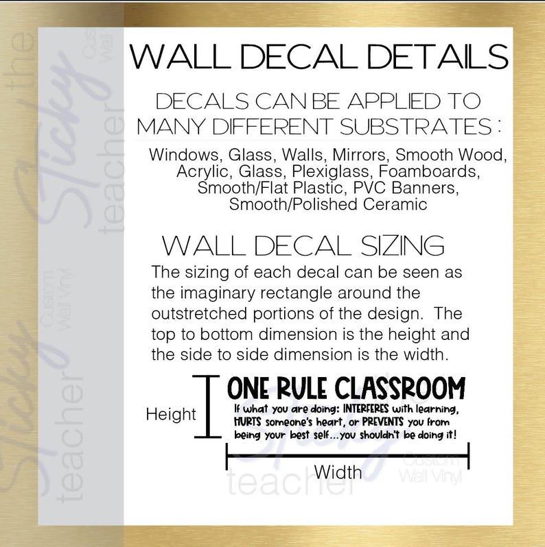 Wall decal sizing and surface information