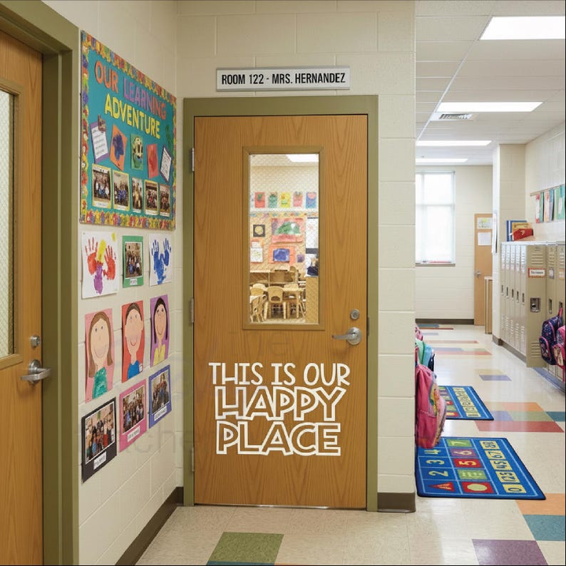 This is Our Happy Place classroom door decal main view