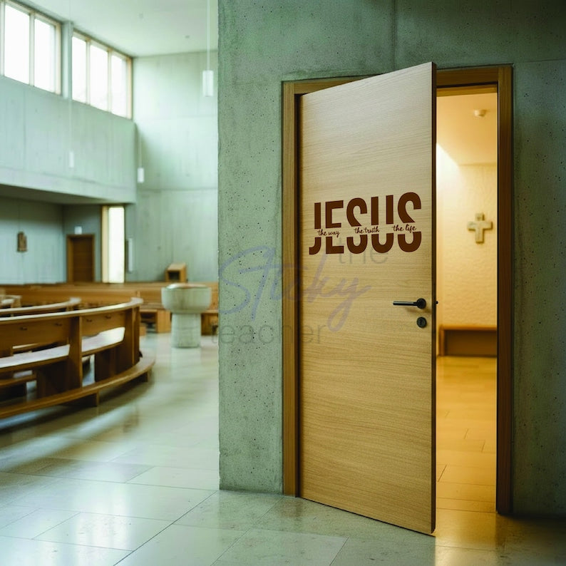 Jesus the Way the Truth the Life decal on door