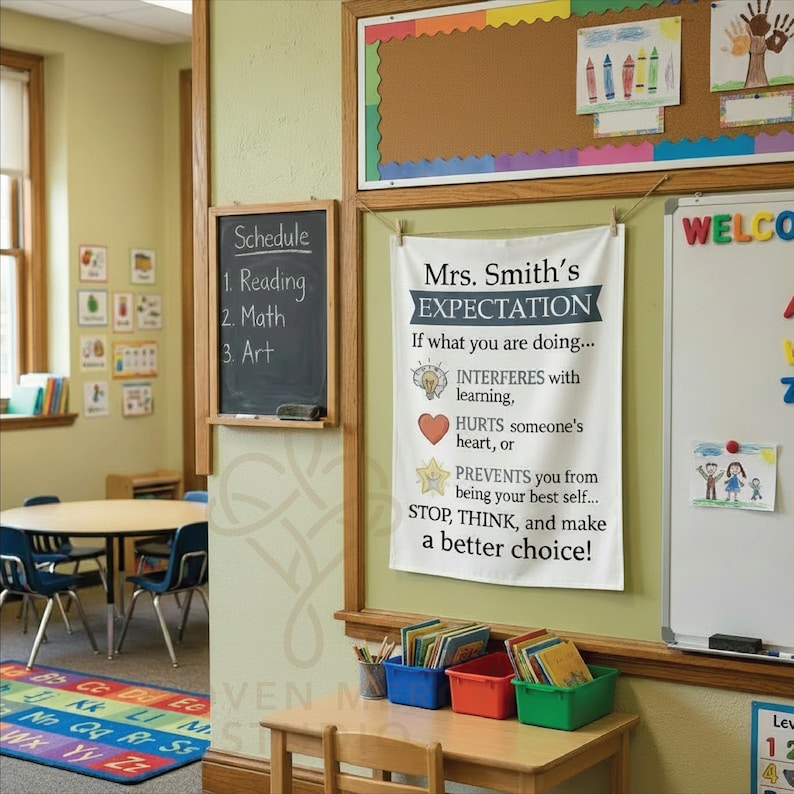 Classroom Expectations Wall Tapestry hung on wall, image 2
