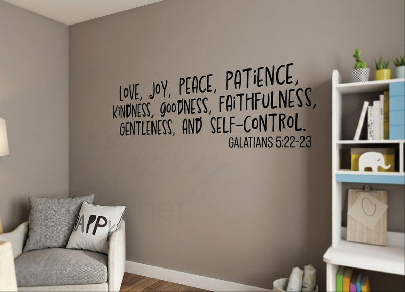 Fruit of the Spirit scripture wall decal styled in a room