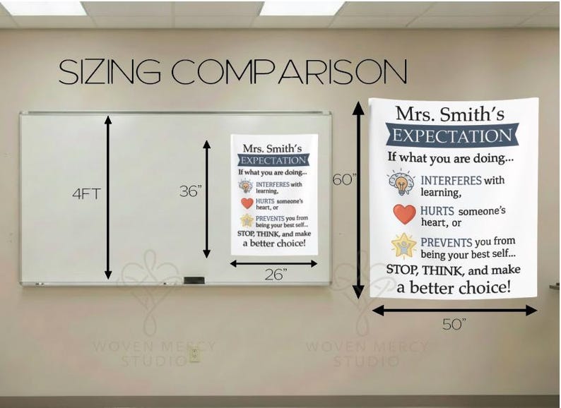Classroom Expectations Wall Tapestry, 50 inch by 60 inch size shown on wall