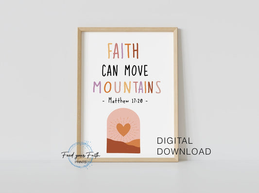Faith can move mountains Nursery Kids room  Digital Download PDF JPEG, Digital Art Printable, Printable, Nursery Printable