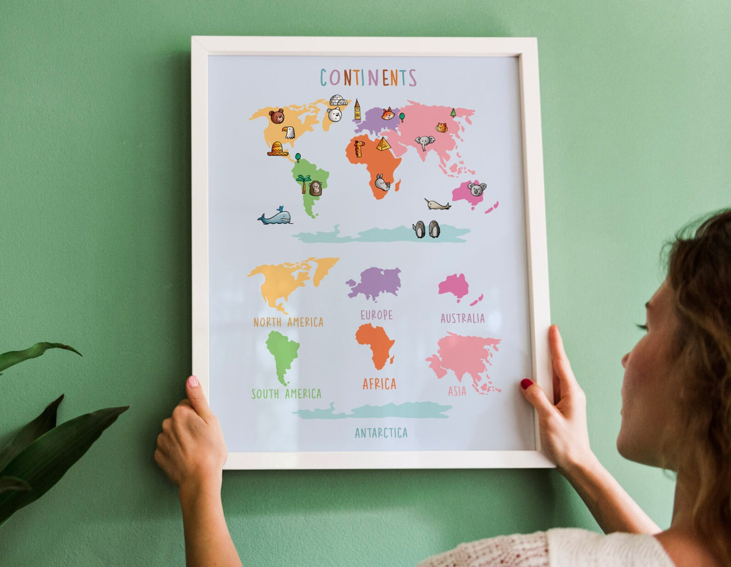 World map print for kids, continents map print, homeschool kids decor,Children art print, classroom art, World map illustration, Educational