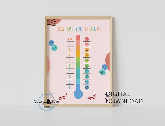 Feelings Chart Rainbow Thermometer, Montessori Homeschool Decor, Emotions Print, PRINTABLE Wall Art Rainbow Classroom Decor, DIGITAL DOWNLOAD